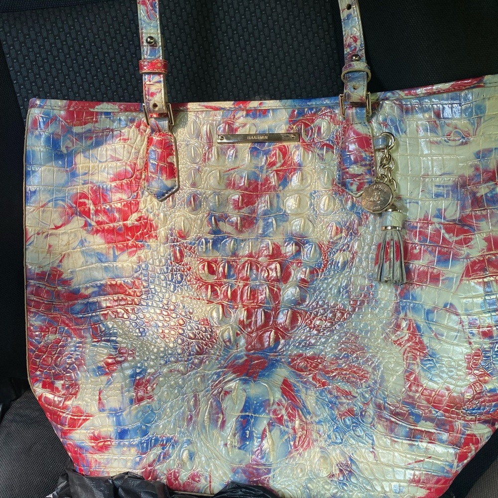Brahmin Red and Blue Artistic Tote Bag